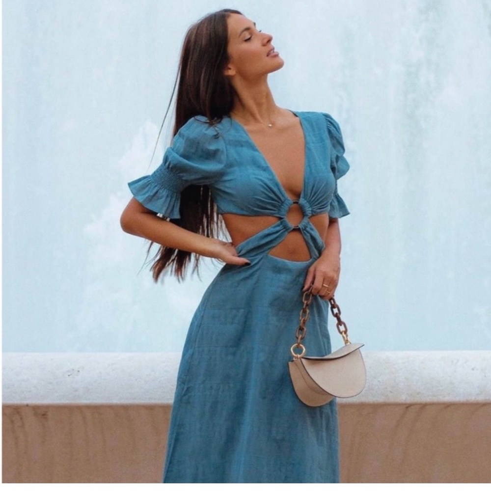 Tularosa Teal Cut-Out Midi Dress